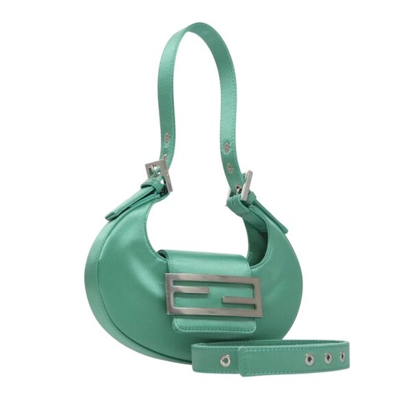 FENDI Hand Bag Satin Green Auth 109715SAV - Picture 1 of 16